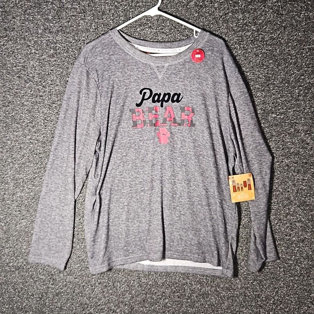 NWT Let's Get Cozy Large Pajama Top Men's "Papa Bear" Print Black Top Only - Picture 2 of 12